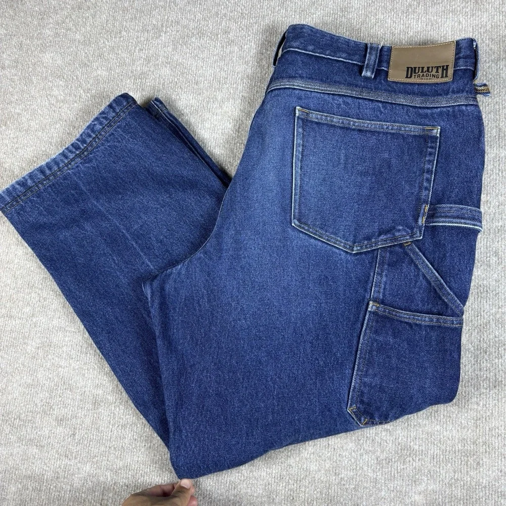 Duluth Trading Carpenter Jeans Mens 40x30 Blue Denim Work Pants Relaxed 5 Pocket